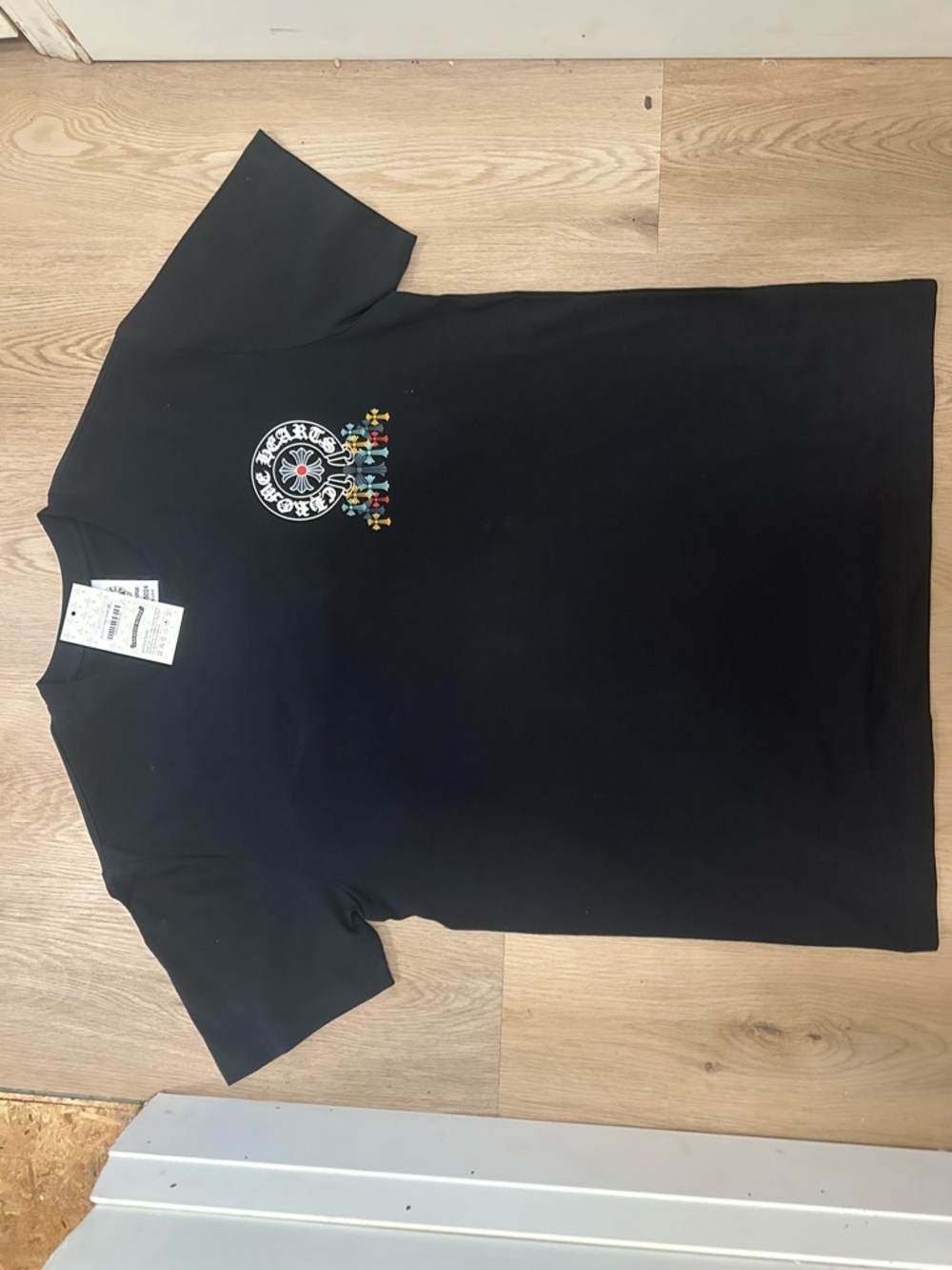 Chrome Hearts Black Tee with Multicolor Cross Motif